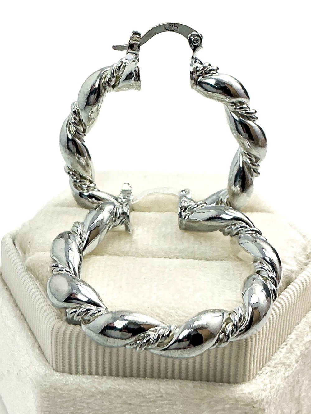 Sterling Silver Twisted Hoops Rope Swirl Classic Hoop Earrings 92.5 Stamped